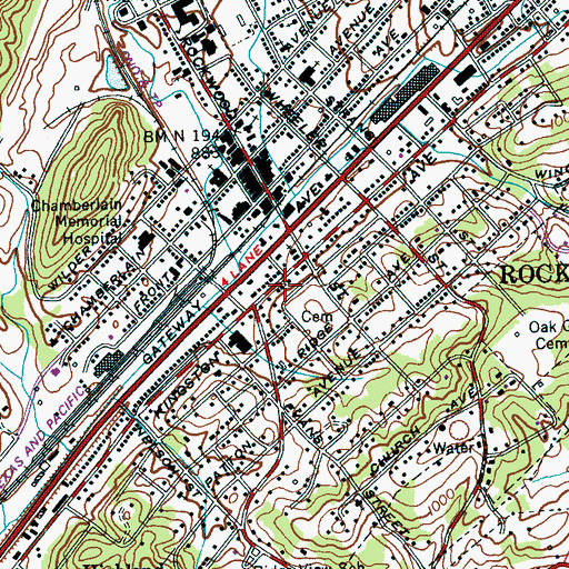 Topographic Map of Rockwood City Fire Department Station 2, TN