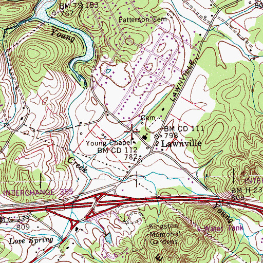 Topographic Map of East Roane County Volunteer Fire Department Station 5 Lawnville, TN