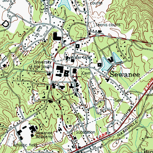 Topographic Map of Sewanee Volunteer Fire Department Station 2, TN