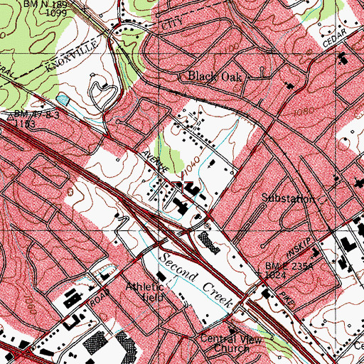Topographic Map of Knoxville Fire Department Station 14, TN