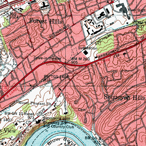 Topographic Map of Knoxville Fire Department Station 12, TN