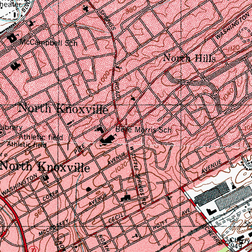Topographic Map of Knoxville Fire Department Station 11, TN