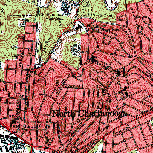 Topographic Map of Chattanooga Fire Department Station 12, TN