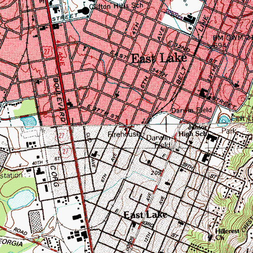 Topographic Map of Chattanooga Fire Department Station 9, TN