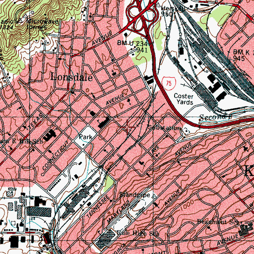 Topographic Map of Knoxville Fire Department Station 7, TN