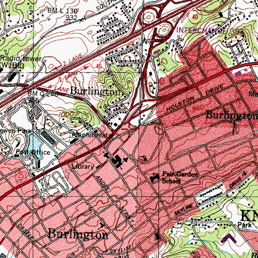 Topographic Map of Knoxville Fire Department Station 6, TN
