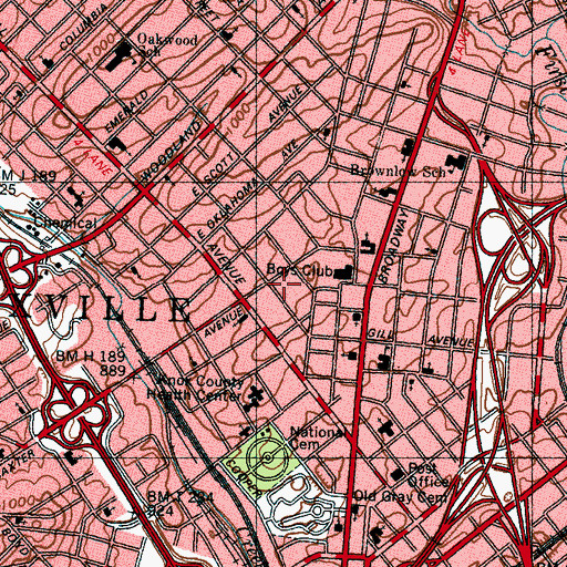 Topographic Map of Knoxville Fire Department Station 3, TN
