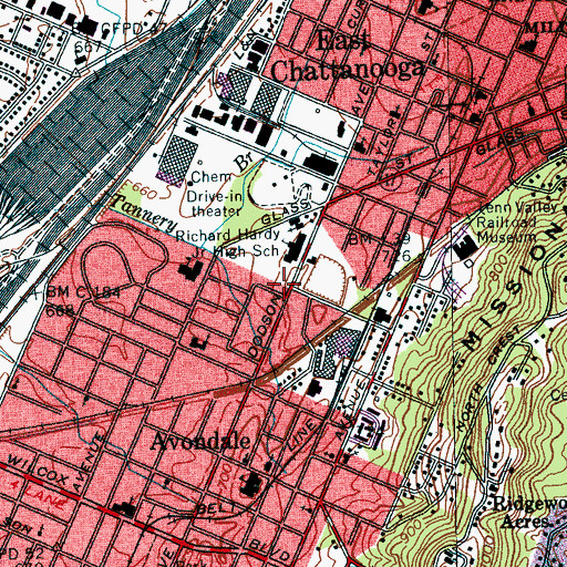 Topographic Map of Chattanooga Fire Department Station 4, TN