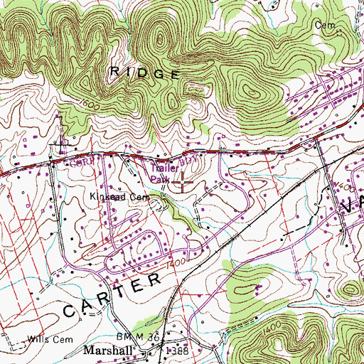 Topographic Map of Carters Valley Volunteer Fire Department Station 1, TN