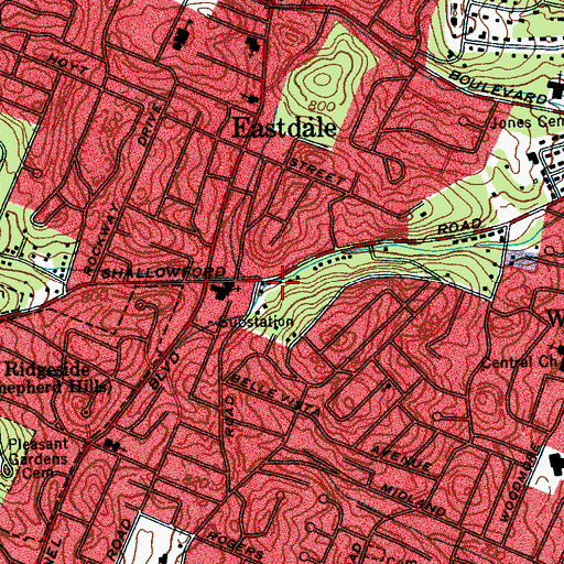 Topographic Map of Chattanooga Fire Department Station 15, TN