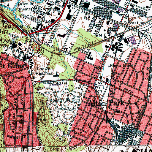 Topographic Map of Chattanooga Fire Department Station 14, TN