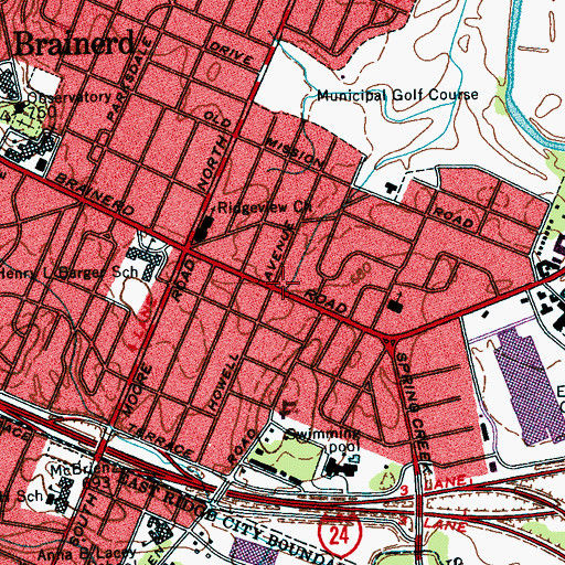 Topographic Map of Chattanooga Fire Department Station 13, TN