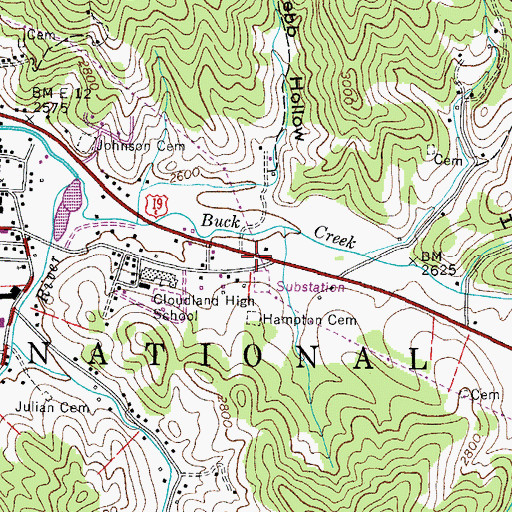 Topographic Map of Roan Mountain Volunteer Fire Department, TN