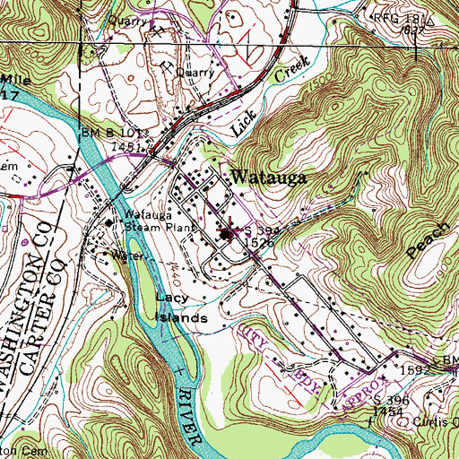 Topographic Map of Watauga Volunteer Fire Department Station 1, TN
