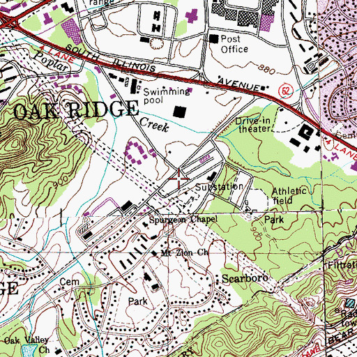 Topographic Map of Oak Ridge Fire Department Station 3, TN