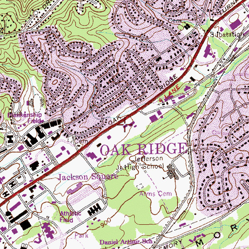 Topographic Map of Oak Ridge Fire Department Station 2, TN