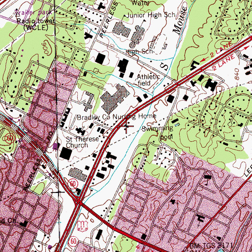 Topographic Map of Cleveland Fire Department Station 4, TN