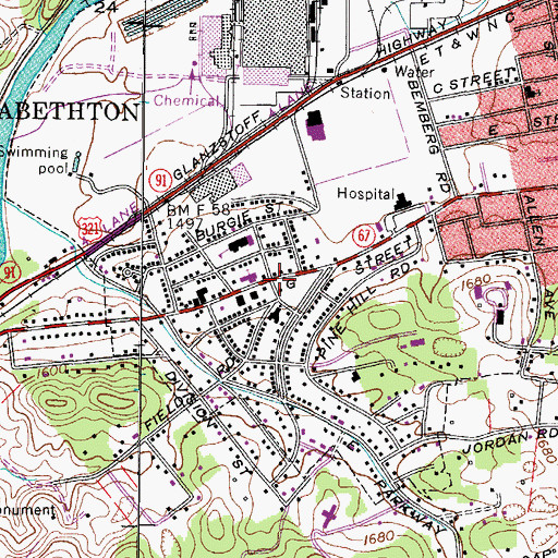 Topographic Map of Elizabethton Fire Department Station 2, TN