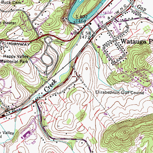 Topographic Map of Elizabethton Fire Department Station 3, TN