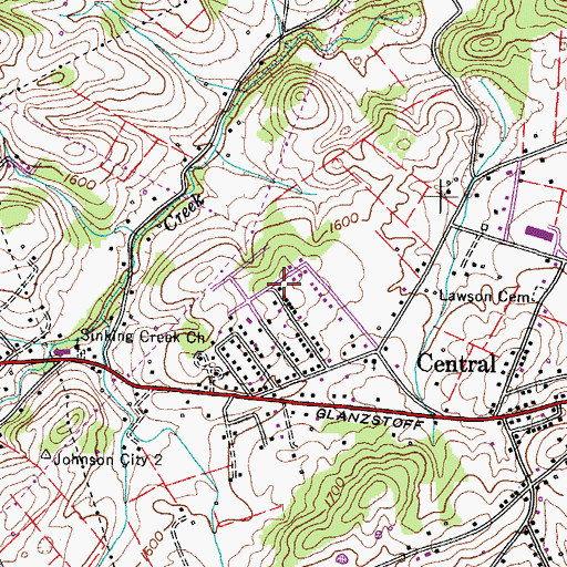 Topographic Map of Central Community Volunteer Fire Department, TN