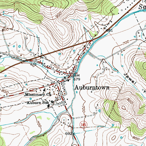 Topographic Map of Auburntown Volunteer Fire Department, TN
