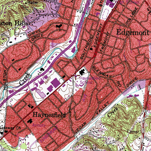 Topographic Map of Bristol Tennessee Fire Department Central Station, TN