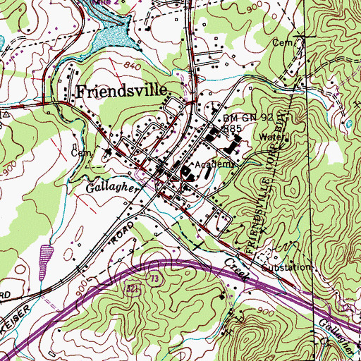 Topographic Map of Friendsville Volunteer Fire Department, TN
