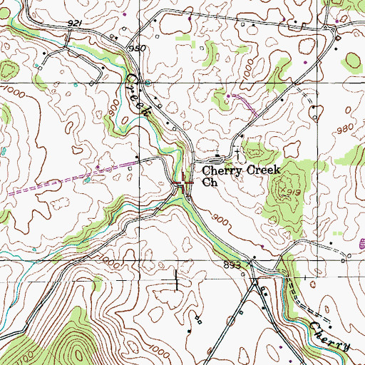 Topographic Map of Cherry Creek Volunteer Fire Department Station 1, TN