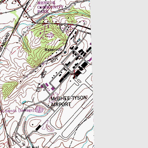 Topographic Map of 134th CES / CEF Tennessee Air National Guard, TN