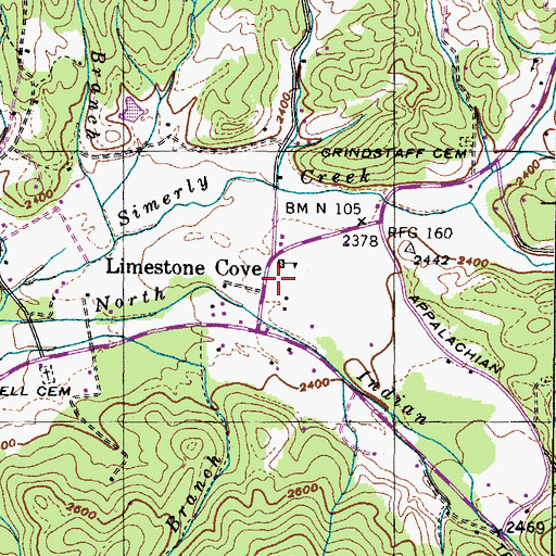 Topographic Map of Limestone Cove Volunteer Fire Department, TN