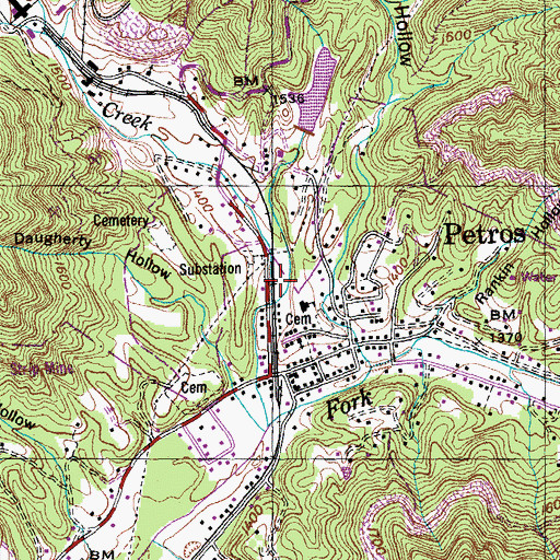 Topographic Map of Petros Volunteer Fire Department, TN