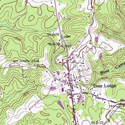 Topographic Map of Deer Lodge Volunteer Fire Department, TN
