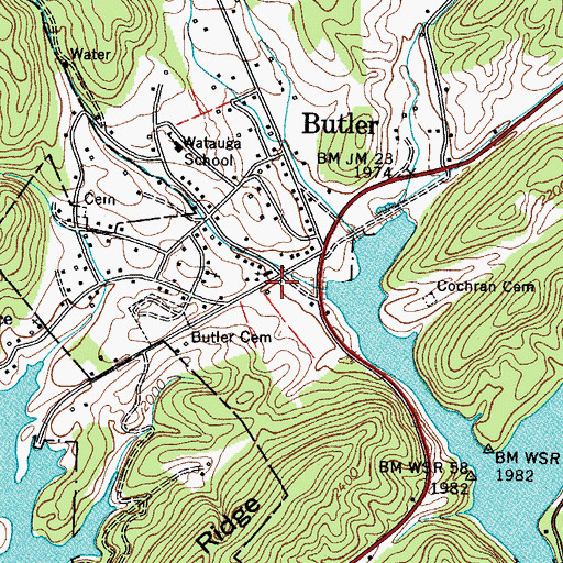 Topographic Map of Butler Volunteer Fire Department, TN