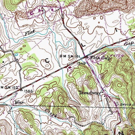Topographic Map of Treadway Volunteer Fire Department, TN