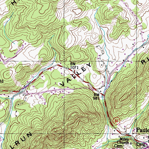 Topographic Map of Paulette Volunteer Fire Department Station 1, TN