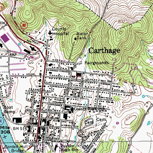 Topographic Map of Smith County Fire Department Central District, TN