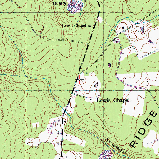 Topographic Map of Lewis Chapel Volunteer Fire Department, TN