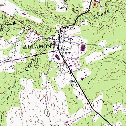 Topographic Map of Altamont Volunteer Fire Department, TN