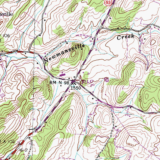 Topographic Map of Newmansville Volunteer Fire Department, TN