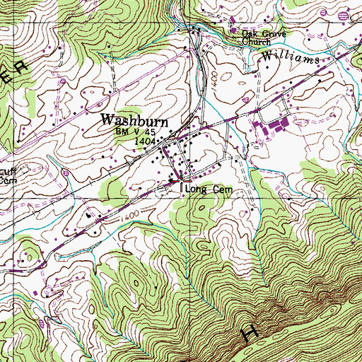 Topographic Map of Washburn Volunteer Fire Department, TN