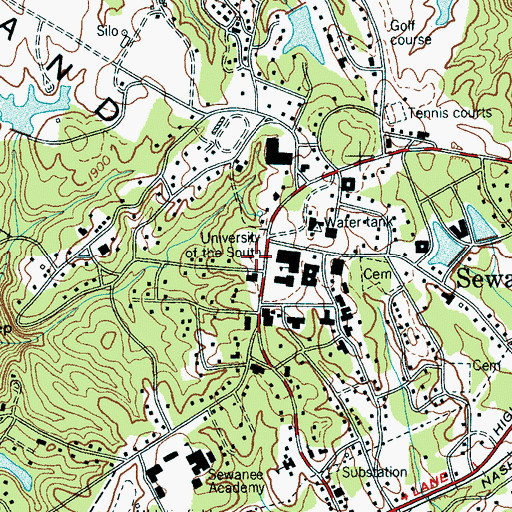 Topographic Map of Sewanee Volunteer Fire Department Station 1, TN