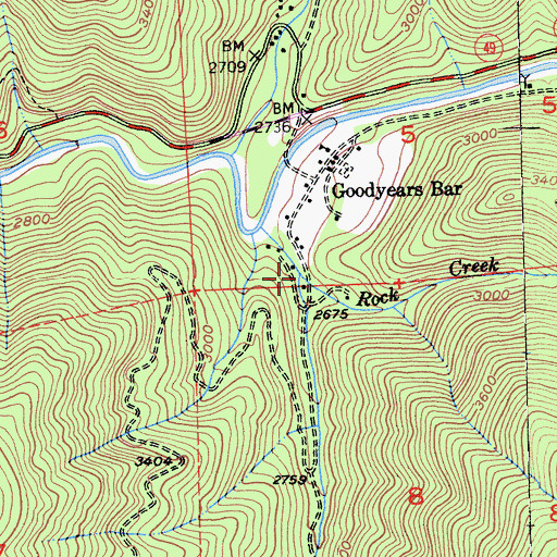 Topographic Map of Rock Creek, CA