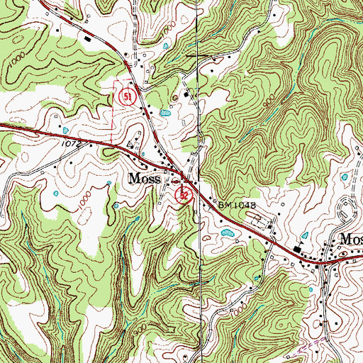Topographic Map of Moss Volunteer Fire Department, TN