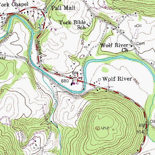 Topographic Map of Fentress County Volunteer Fire Department Station 6 Pall Mall, TN