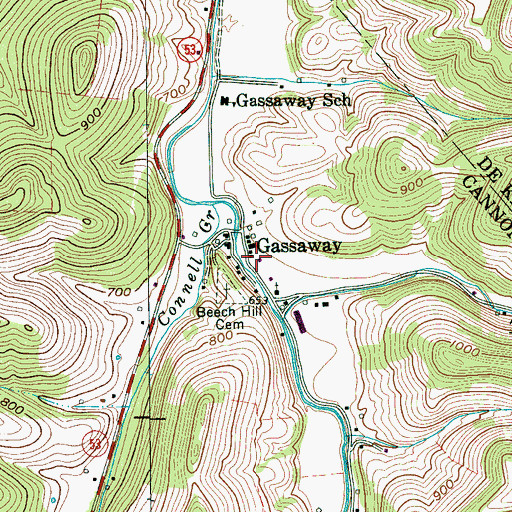 Topographic Map of Gassaway Volunteer Fire Department, TN