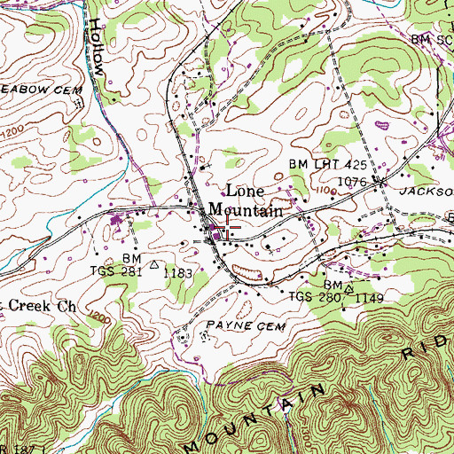 Topographic Map of Springdale Volunteer Fire Department Station 2, TN