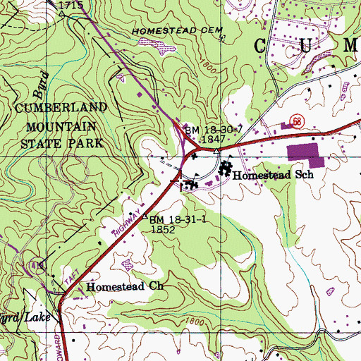Topographic Map of Cumberland County Fire Department Station 3, TN