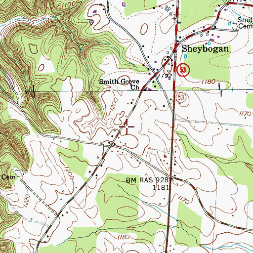 Topographic Map of Mooretown Volunteer Fire Department, TN