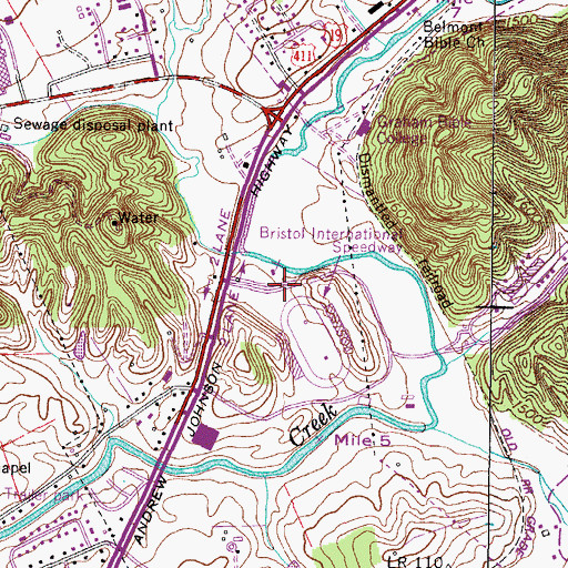Topographic Map of Bristol Motor Speedway Fire Department, TN