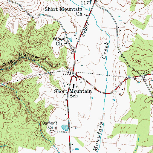 Topographic Map of Short Mountain Volunteer Fire Department, TN